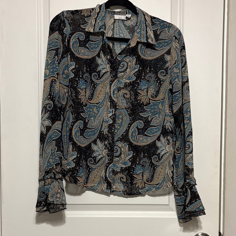 Apt. 9 Blue and Brown Paisley Blouse